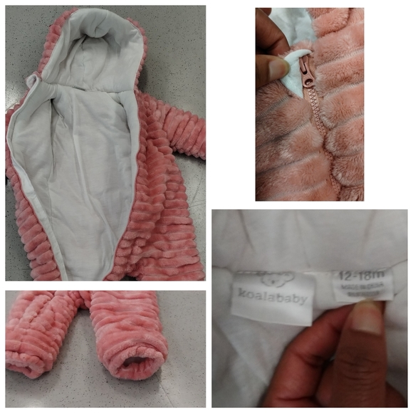 Koala Baby 1-Piece Plush Hooded Pram Suit Fleece Jumper, Pink 12-18 M - Picture 11 of 11